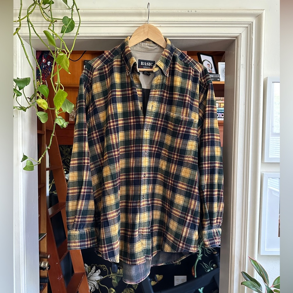 Men's Plaid Shirt - Navy and Yellow